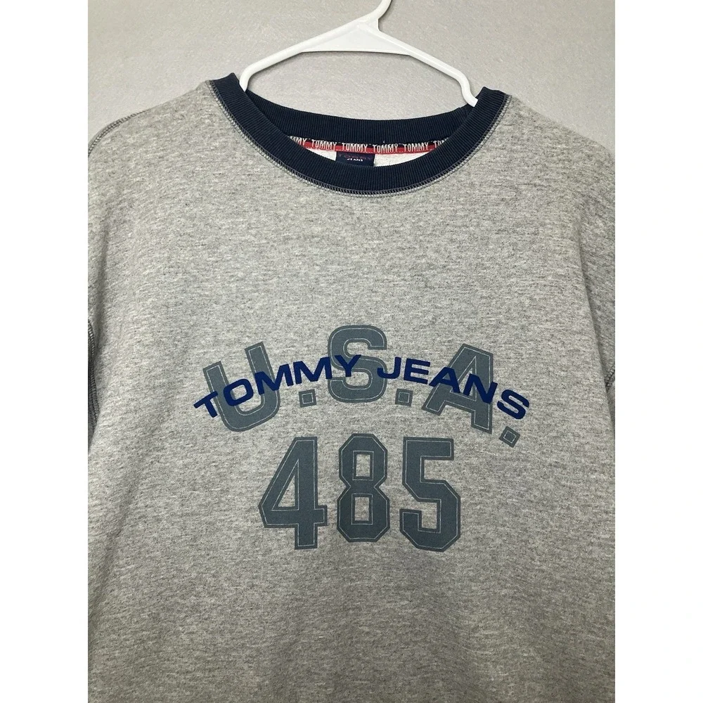 VTG Tommy Jeans Gray Logo Crewneck Pullover Sweatshirt Men's Medium Oversized